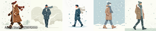 vector of a man walking in a snowy atmosphere