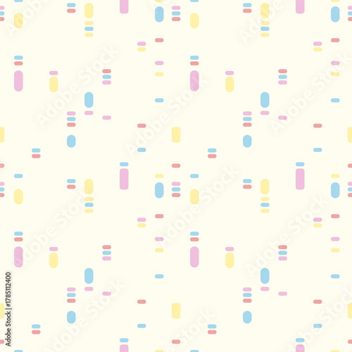 Soft pastel abstract seamless pattern with geometric bead shapes on light cream background. Modern minimal design for fabric, wrapping, and digital projects.