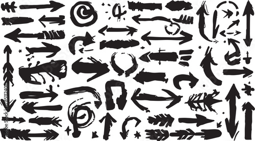 A collection of hand drawn black abstract shapes and elements featuring organic lines curves and geometric forms suitable for graphic design and artistic projects