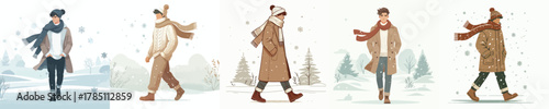 vector of a man walking in a snowy atmosphere