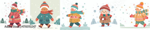 vector of a grandmother walking in a snowy atmosphere