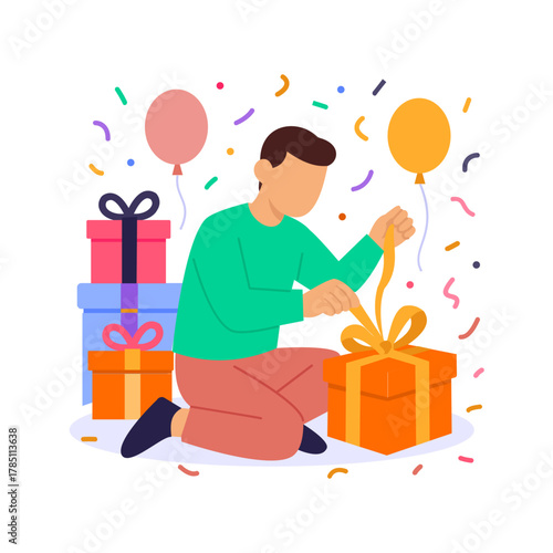 Opening Gifts, unwrapping presents with joy and excitement