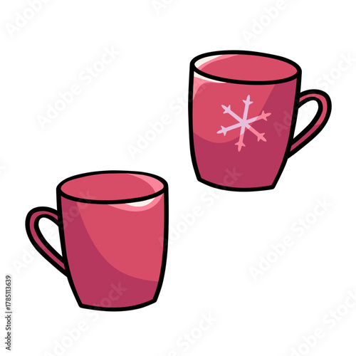 Two red Mugs with Snowflake