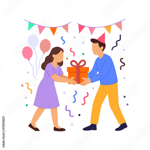 Guests Giving Gifts, exchanging gifts during special event