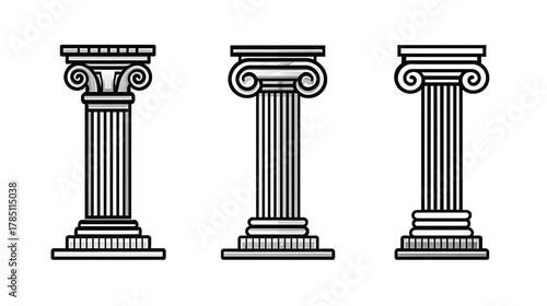 Line Vector Icons of Doric Columns