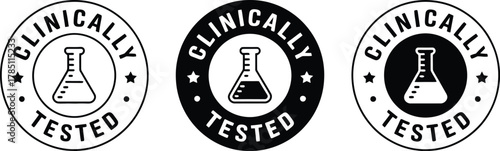 Clinically Tested certified seal icon, featuring a conical laboratory flask, symbolizing product efficacy, safety, and scientific validation.