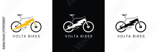 Minimalist yellow electric bike logo for Volta Bikers, featuring sleek design and black background for contrast.
