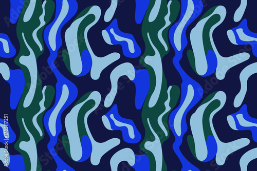 Abstract Waves of Cool Blues and Greens in Flowing Textile Pattern