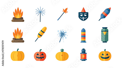 Bonfire and Firecracker Celebration Icons