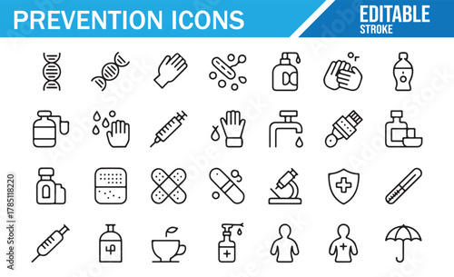 Safety and Disease Prevention Line Icons for Health Awareness Design