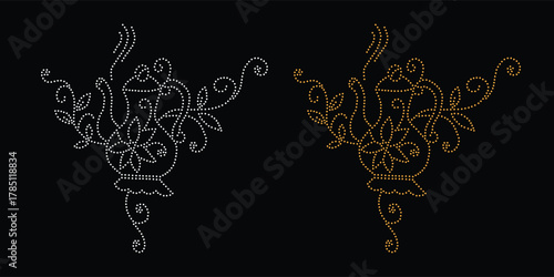 Rhinestone hotfix transfer design. Abstract crystal, beautiful glitter appliqué rhinestone motif vector design, Unique modern rhinestone flower vector design.