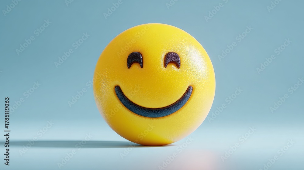 Fototapeta premium Vibrant, happy yellow emoji face radiating pure joy and positive vibes, perfect for expressing delight and cheerful emotions in digital communication.