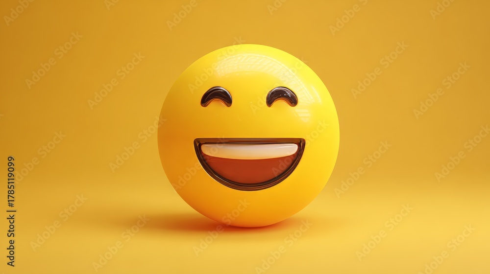 Fototapeta premium Joyful emoji conveys pure happiness and delight, perfect for expressing positive emotions and celebrating good times with vibrant energy.