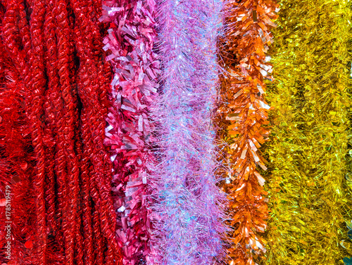 Multicolored festive Christmas tree tinsel