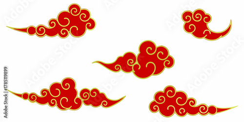 Traditional red and gold auspicious clouds pattern for asian cultural designs