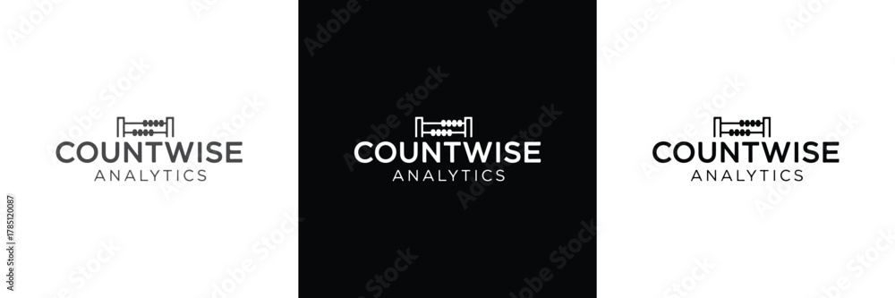 Fototapeta premium Three variations of Countwise Analytics logo in black, showcasing different typography and layout styles for branding purposes.