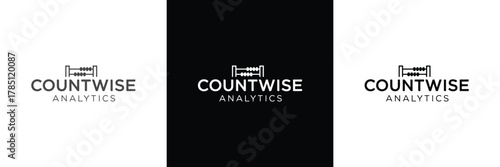 Three variations of Countwise Analytics logo in black, showcasing different typography and layout styles for branding purposes.
