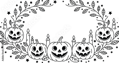 Halloween jack o lantern wreath with candles and stars