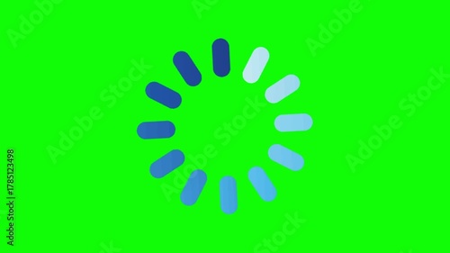 Animated loading icon with blue segments rotating on a green screen background for video editing and motion graphics projects perfectly