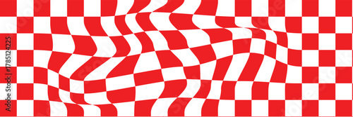 Wavy checkerboard visual distortion illusion. Chess board. Vector illustration. Black and white checkered pattern, Checkerboard seamless pattern. Abstract chess texture style optical illusion effect