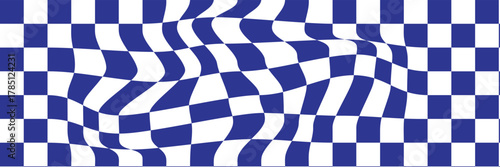 Wavy checkerboard visual distortion illusion. Chess board. Vector illustration. Black and white checkered pattern, Checkerboard seamless pattern. Abstract chess texture style optical illusion effect