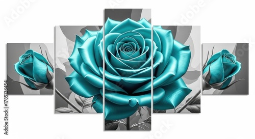 Stunning teal rose bloom and buds multi panel wall art for elegant home decor