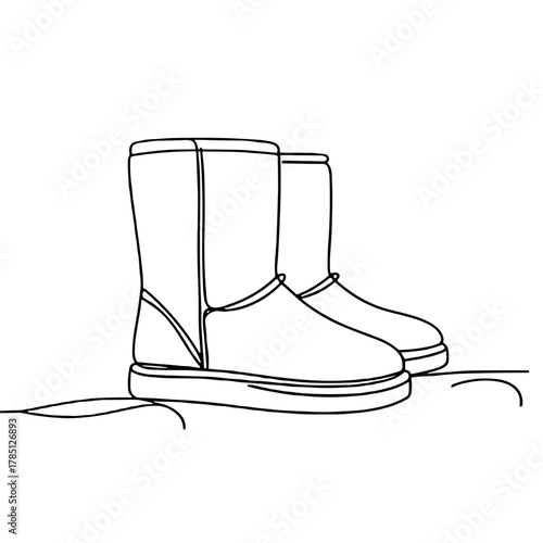 Uggs with curved edges Winter clothing and footwear Outline / Minimal Linear Vector