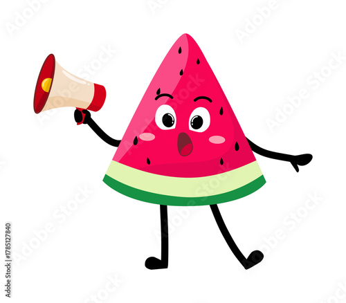 Cute Hand Drawn Watermelon Speaking Using Megaphone Bravely