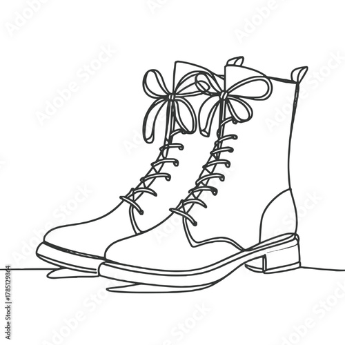 Boots with bows  Winter clothing and footwear Outline / Minimal Linear Vector