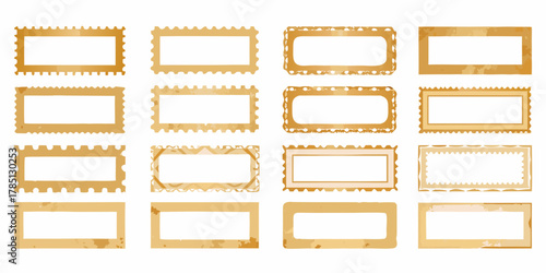 Collection of vintage textured rectangular frames with perforated edges and distressed paper effect
