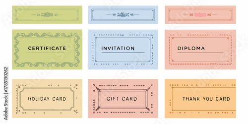 Collection of nine decorative frames and borders for certificates invitations diplomas gift cards and holiday cards