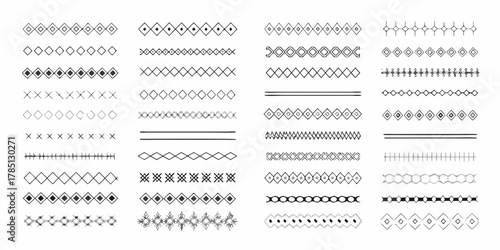 Collection of hand drawn geometric borders and dividers with diamond and line patterns