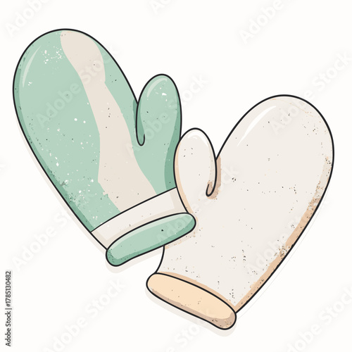 Cute mittens in pastel colors with a playful design  