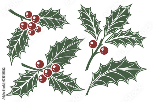 Holly berry icons set, Chritmas logo wirh holly berries - set