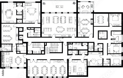 Complex architectural floor plan for a large commercial or institutional building