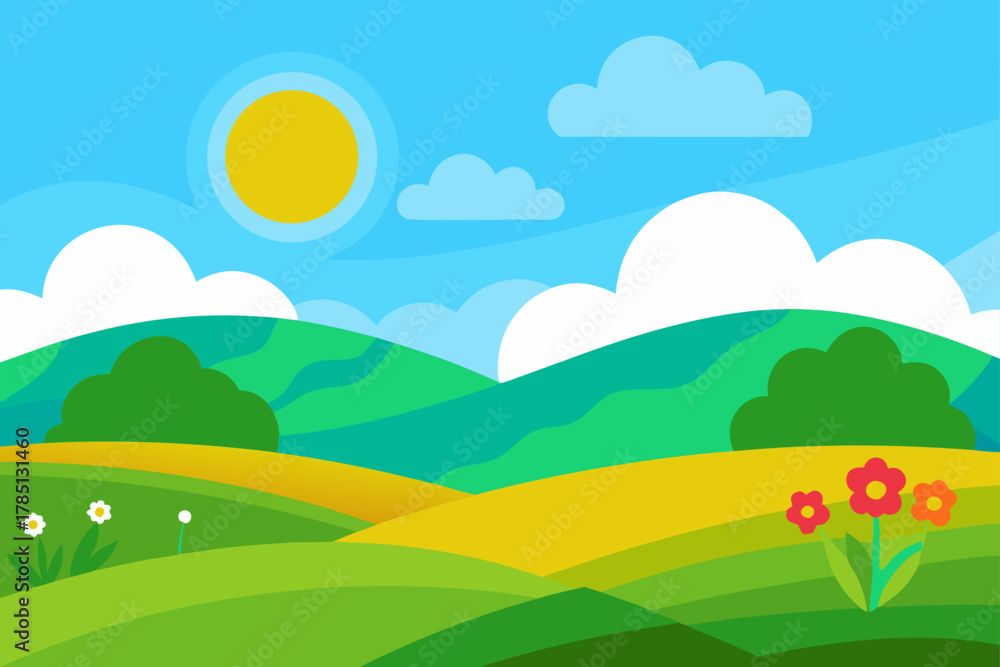 Fototapeta premium Cartoon landscape scene