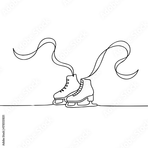 Ice skating rinks with ribbons Winter clothing and footwear Outline / Minimal Linear Vector