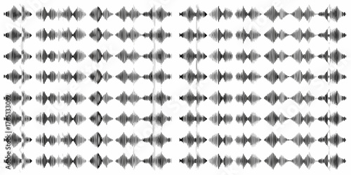 Abstract pattern of black and white sound wave graphics arranged in rows and columns