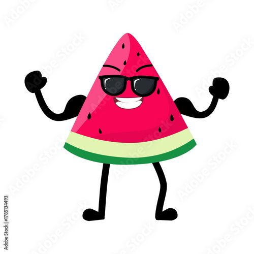 Cute Hand Drawn Strong Watermelon with Muscular Arm