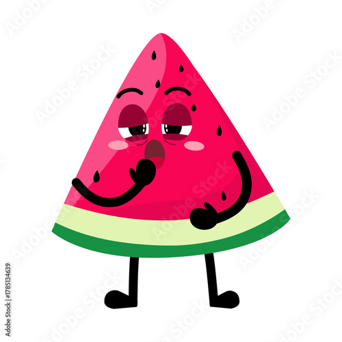 Cute Hand Drawn Sleepy Watermelon with Heavy Eyes