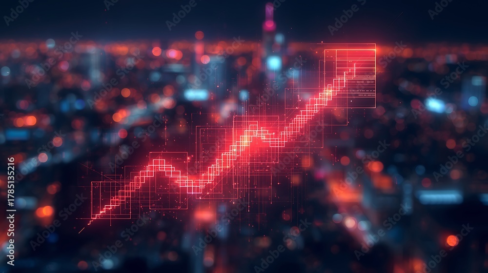 Fototapeta premium Stock market chart rising above city skyline financial growth and investment concept