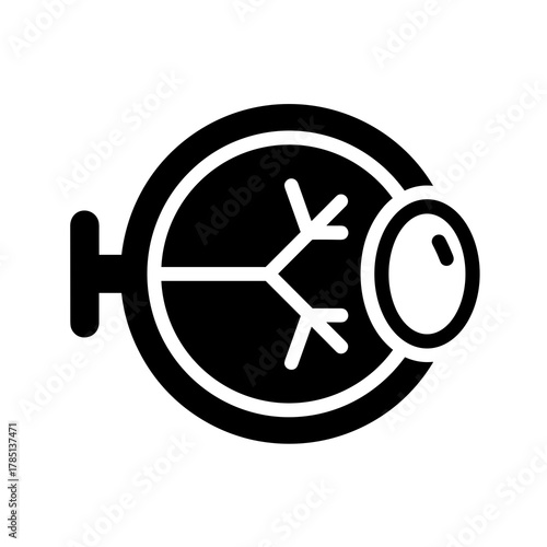 Illustration of a human eye with branching veins and a distinct pupil in black and white style icon