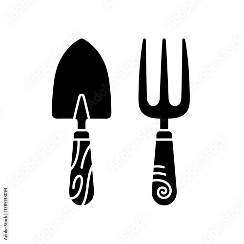 Illustration of a garden trowel and fork with handles on a white background design view icon