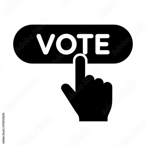 Finger pressing a vote button in black and white encouraging civic participation and democratic action icon