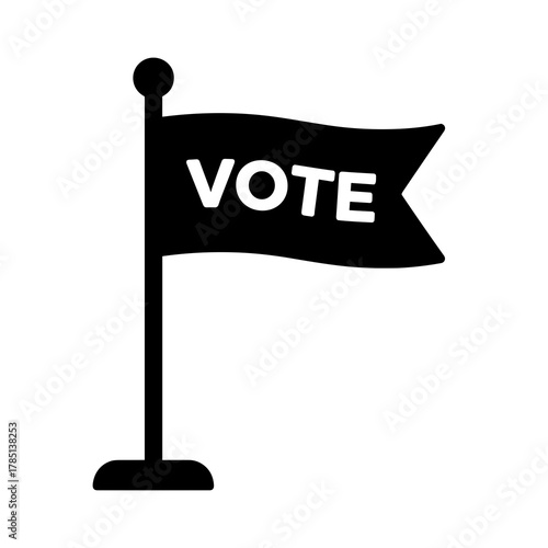 Illustration of a black flag with the word vote in white letters on a white background graphic design icon