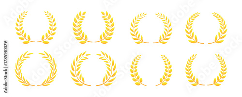 Laurel wreath icon. Symbol of victory, achievement, honor, quality product, or success. Gold template logo design with wreath laurel. Vector illustration