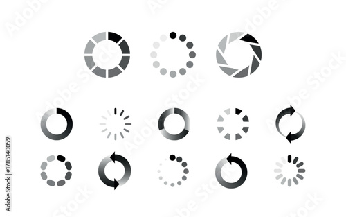 Loading icon set. Progress bar for upload download round process. Circle loading, waiting symbol vector illustration. Vector donload or upload status icon