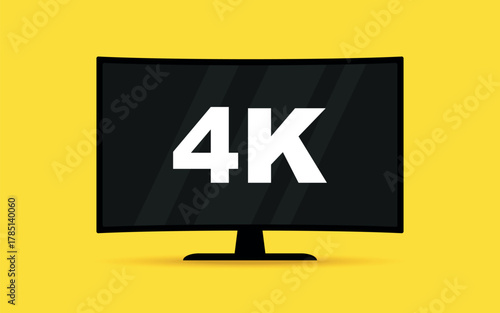 Flat screen tv with 4k Ultra HD video technology. Digital wide television concept. Led television display with high definition digital tech symbol.  Idea of wide screen computer monitor