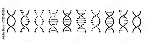 Set of DNA icons. Life gene model bio code genetics molecule medical symbols. Structure molecule, chromosome icon. Vector set of elements DNA