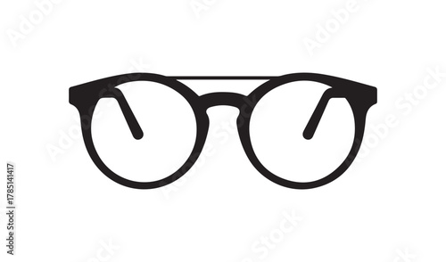 Black rimmed round eyeglasses with double bridge on white background